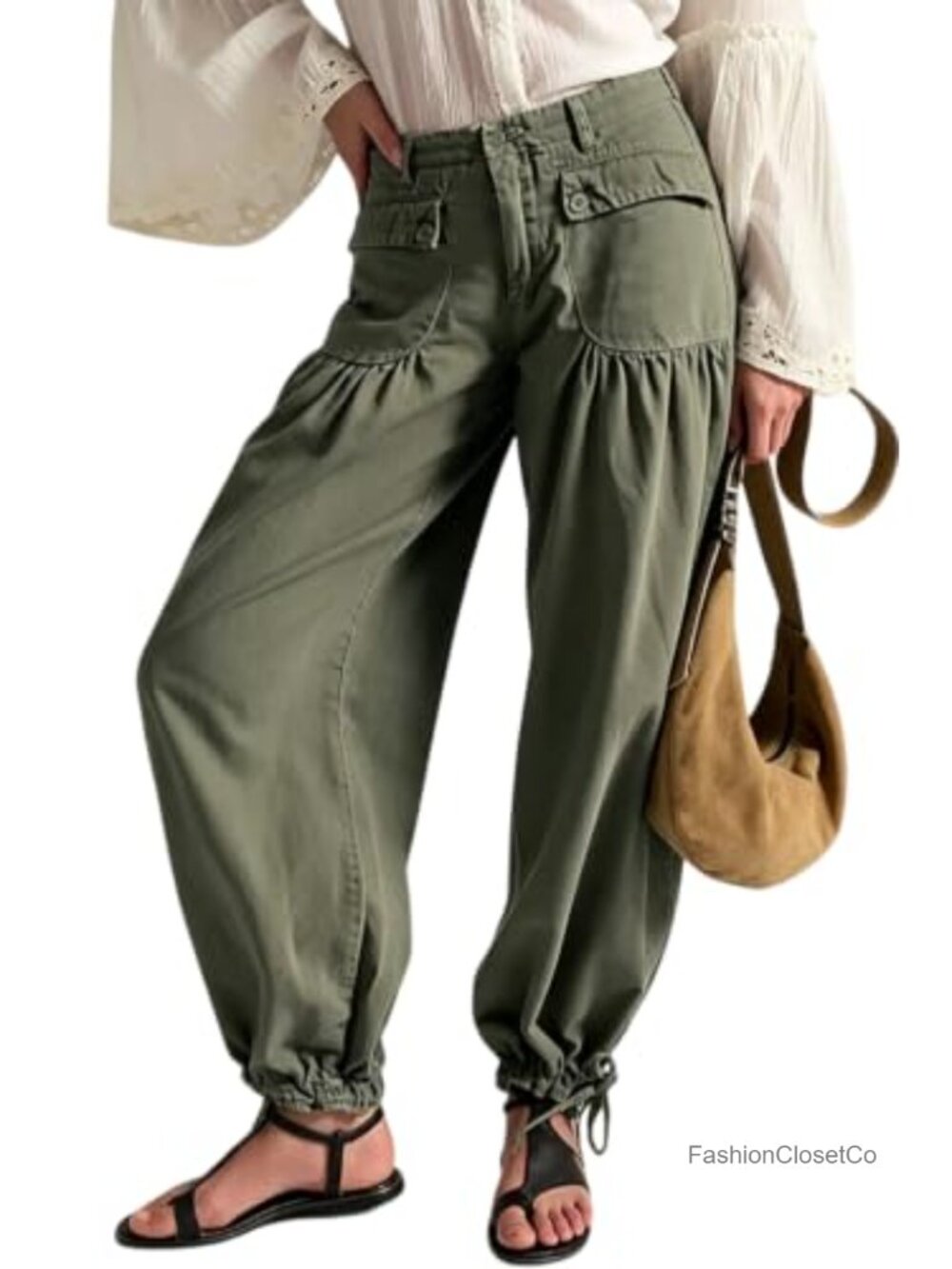 Baggy Wide Leg Denim Jeans with Lotus Fold Detail Mid-Rise